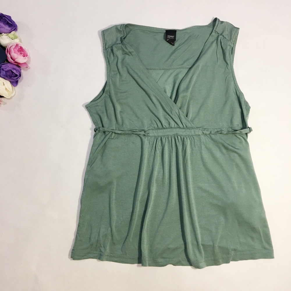 Esprit green sleeveless silk v neck top size XL - Picture 1 of 7